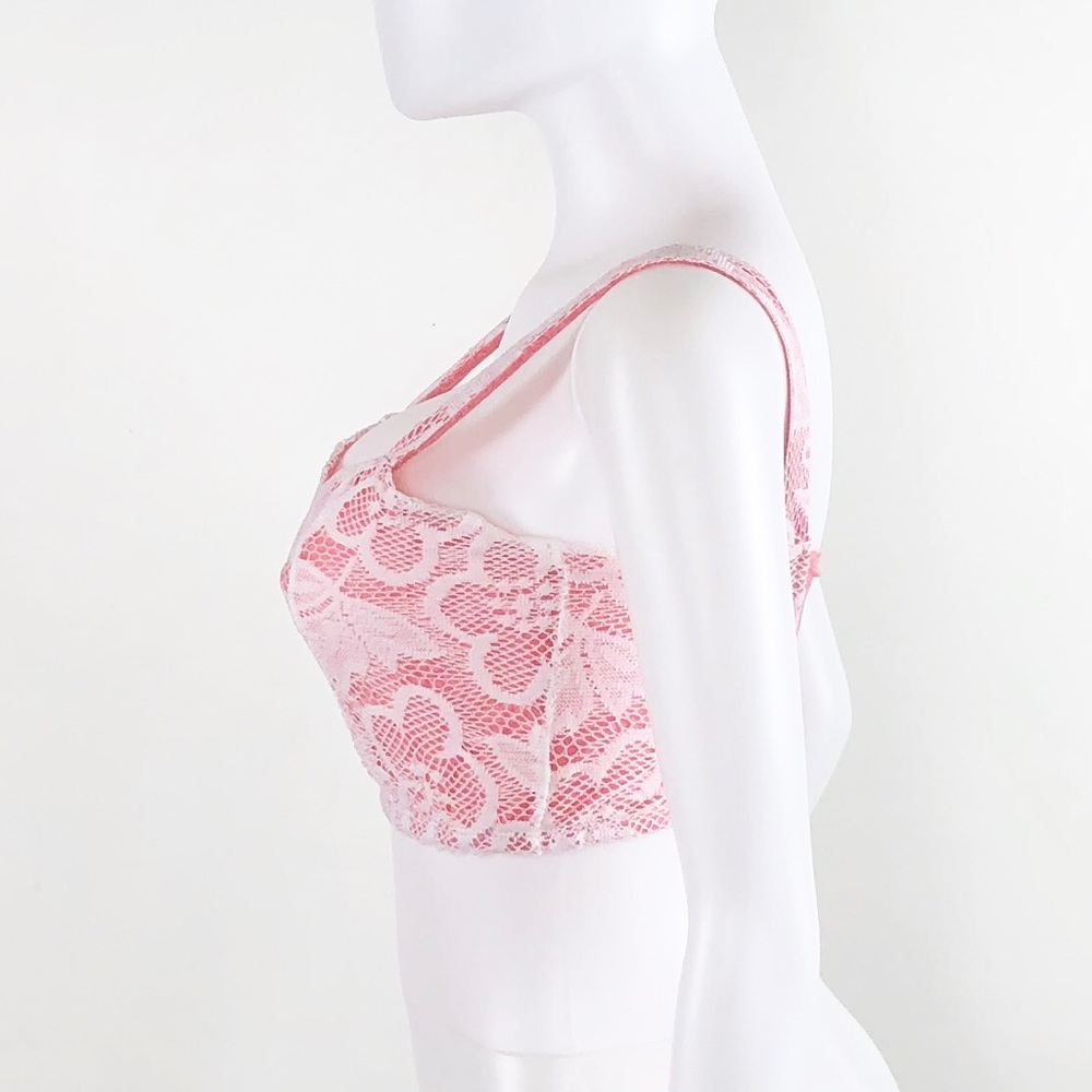 NWOT Pink Back Cutout Floral Lace Bra Crop Top - Picture 2 of 7